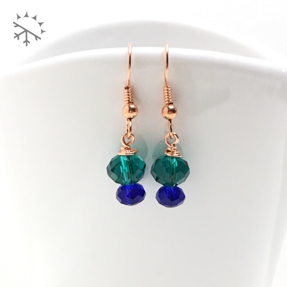 Teal & Blue Crystal & Copper Small Earrings